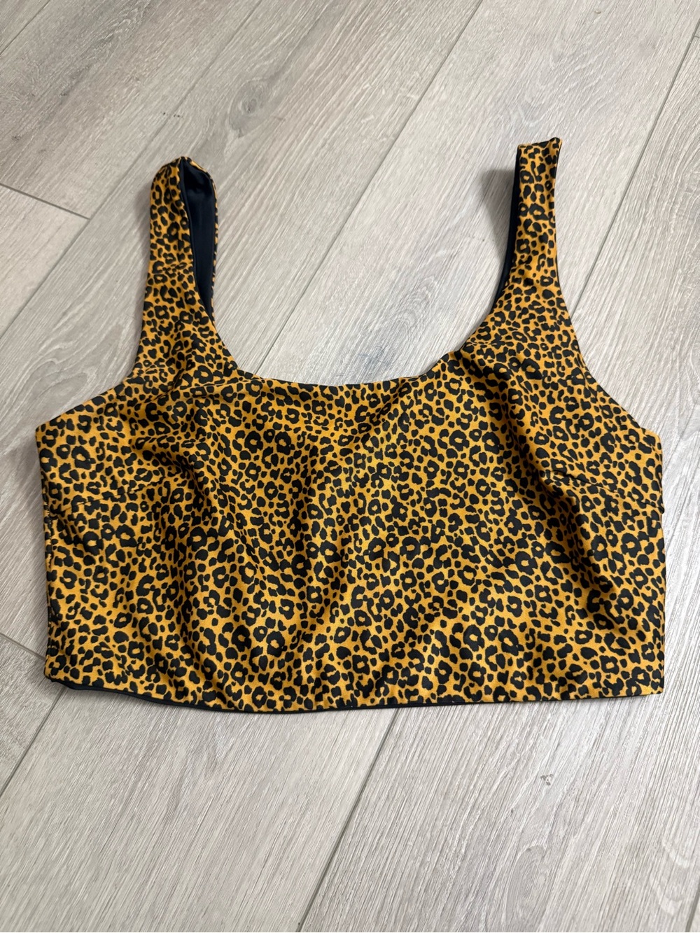 NWOT Leopard Print/Black Reversible Long-Line Swim Top
